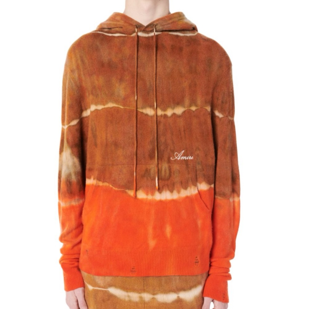 Amiri Orange and Brown Space Dye Hoodie cashmere wool sz small